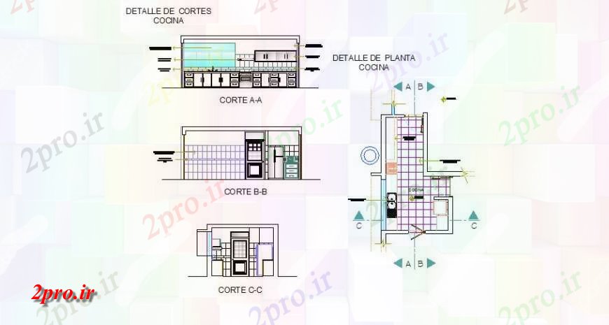 دانلود نقشه آشپزخانه خانه نما آشپزخانه مدرن، بخش و طرحی های  (کد117632)