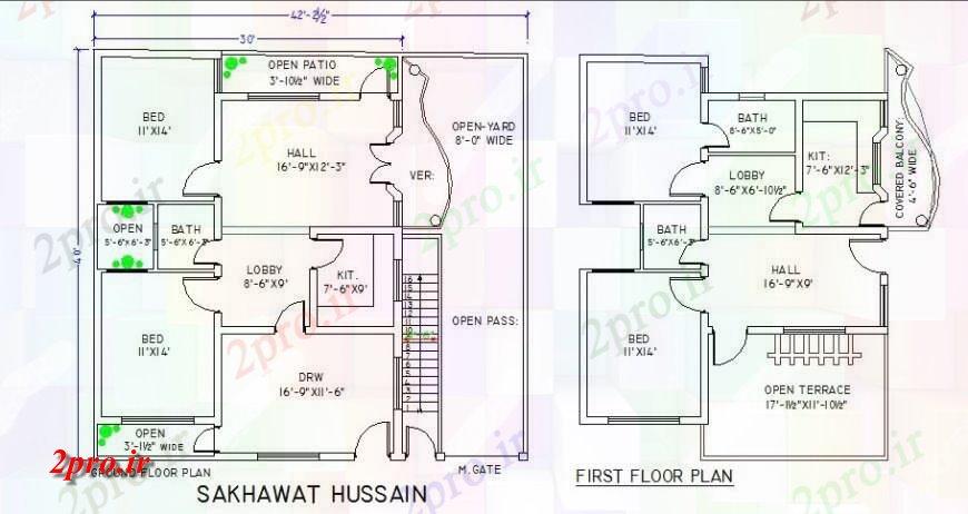 دانلود نقشه مسکونی ، ویلایی ، آپارتمان زمین و طرحی طبقه اول با مبلمان از تک خانواده خانه 13 در 26 متر (کد117655)