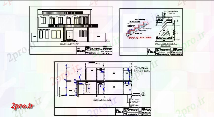 دانلود نقشه مسکونی ، ویلایی ، آپارتمان خانه دو طبقه اصلی نما، بخش و ساختار راه پله طراحی جزئیات 13 در 25 متر (کد117700)