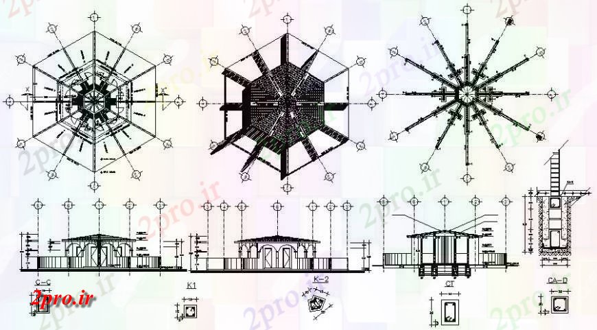 دانلود نقشه اتوماسیون باغ جزئیات طراحی از الاچیق 11 در 11 متر (کد117714)