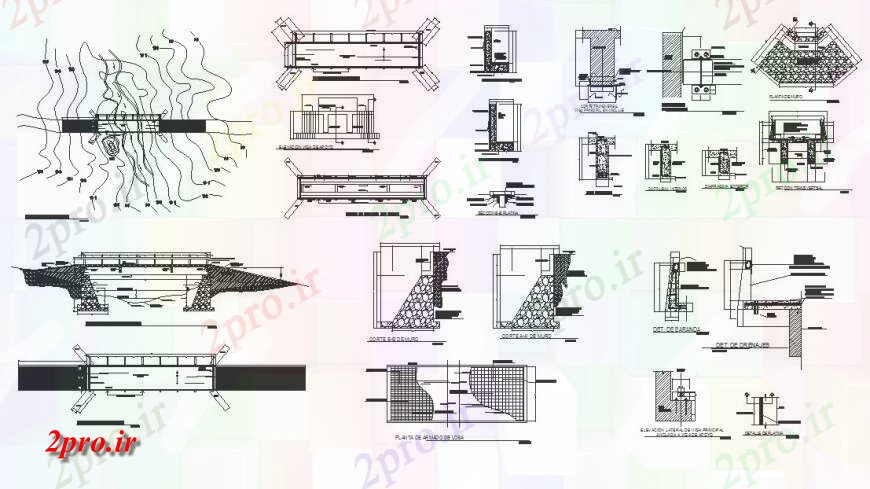 دانلود نقشه جزئیات ساخت پل نما محلی پل، بخش و  ساختار سازنده طراحی جزئیات (کد117721)