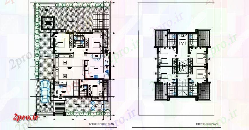 دانلود نقشه مسکونی ، ویلایی ، آپارتمان زمین و اولین طرحی توزیع کف جزئیات از تجملات ویلا 10 در 12 متر (کد117733)