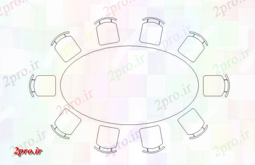 دانلود نقشه میز و صندلی  از شکل بیضی مبلمان میز ناهار خوری بلوک های  (کد117771)
