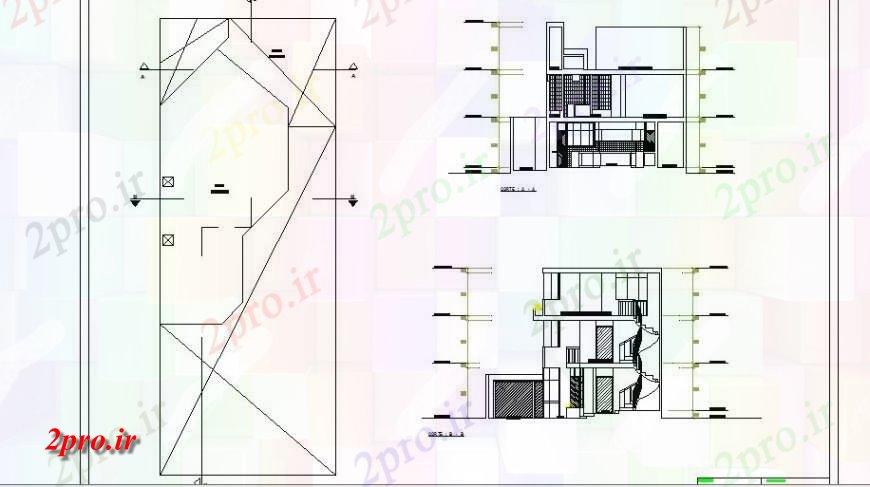 دانلود نقشه مسکونی ، ویلایی ، آپارتمان جلو و عقب بخش و طرحی پوشش طراحی جزئیات از خانه 10 در 17 متر (کد117774)