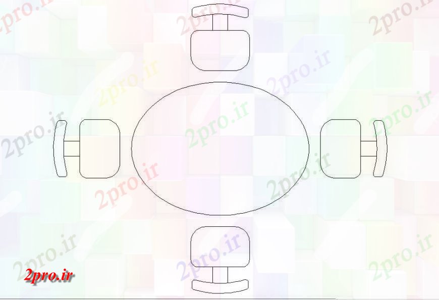 دانلود نقشه بلوک مبلمان  از شکل بیضی 4 نفره مبلمان میز بلوک  (کد117796)