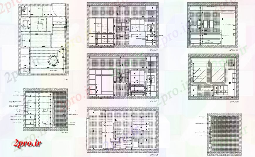 دانلود نقشه حمام مستر تنها اتاق خواب بخش، برنامه ریزی و خودکار با مبلمان 12 در 24 متر (کد117851)