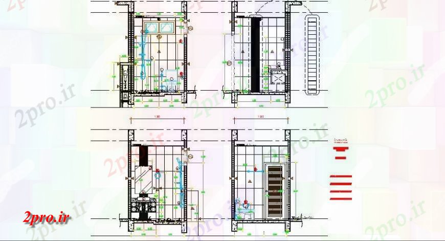 دانلود نقشه حمام مستر خانه توالت و حمام بخش، برنامه ریزی و نصب و راه اندازی طراحی جزئیات 9 در 40 متر (کد117852)