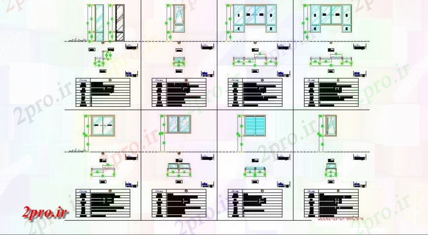دانلود نقشه جزئیات طراحی در و پنجره یک و دو پنجره دو جداره نما و نجاری جزئیات طراحی 9 در 40 متر (کد117857)