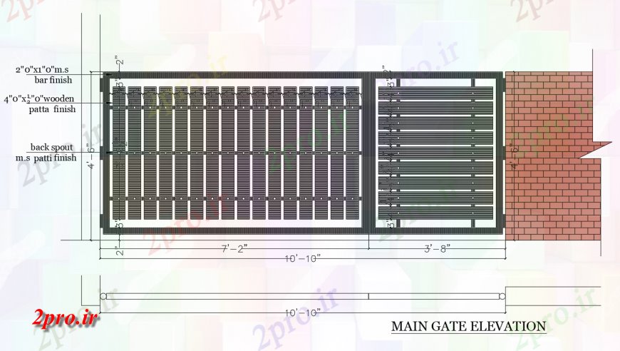 دانلود نقشه جزئیات طراحی در و پنجره  نما دروازه اصلی طراحی جزئیات با دیوار آجری  (کد117863)