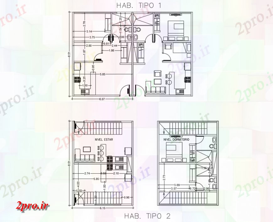 دانلود نقشه مسکونی ، ویلایی ، آپارتمان طرحی خانه خانواده تنها و اتاق خواب طرحی های 42 در 156 متر (کد117868)