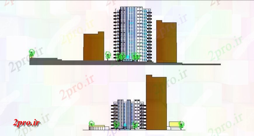 دانلود نقشه مسکونی  ، ویلایی ، آپارتمان  چند آشنا آپارتمان   ساخت و ساز مقابل نما اصلی و پشت طراحی جزئیات  (کد117887)