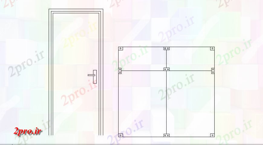 دانلود نقشه جزئیات طراحی در و پنجره  درب اصلی و پنجره مربع نما  (کد117890)