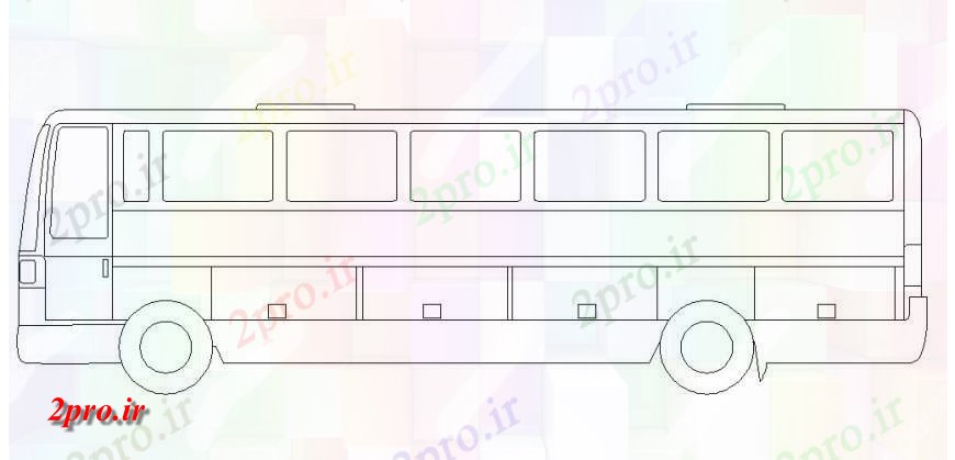 دانلود نقشه بلوک وسایل نقلیه  از اتوبوس که شامل یک نمای جانبی از اتوبوس (کد117909)