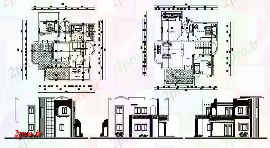 دانلود نقشه مسکونی ، ویلایی ، آپارتمان طرحی ویلایی و نما 11 در 11 متر (کد117924)