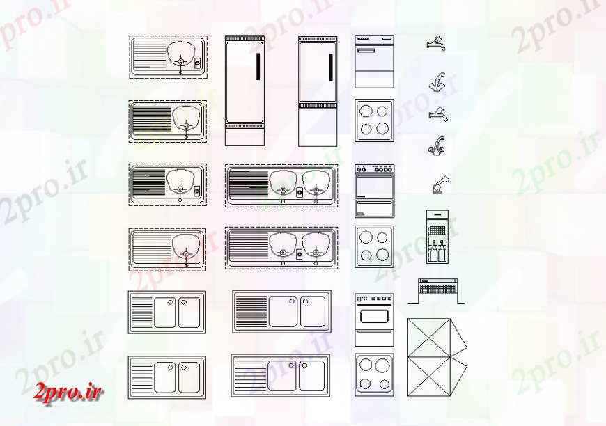دانلود نقشه طراحی مبلمان آشپزخانه طراحی از لوازم آشپزخانه به  (کد117928)