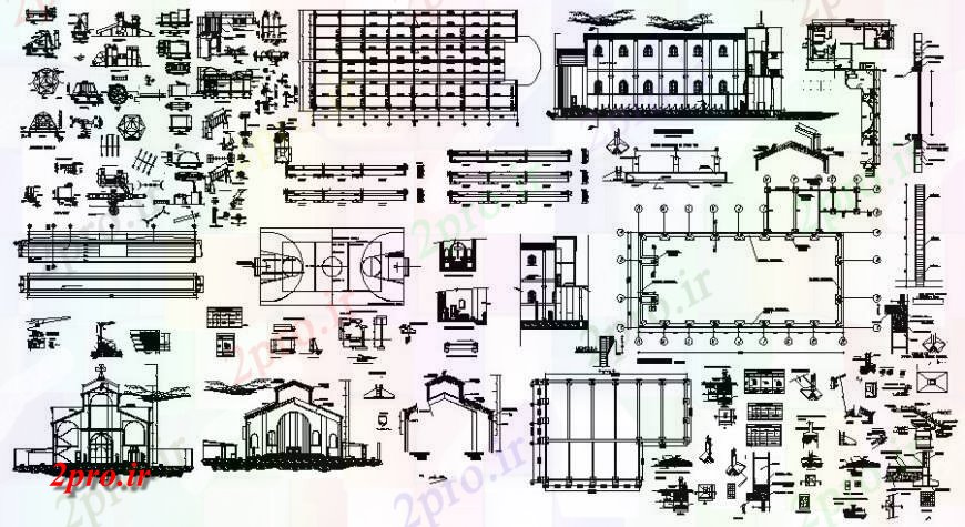 دانلود نقشه ورزشگاه ، سالن ورزش ، باشگاه ورزشی ساختمان مرکز نما 14 در 27 متر (کد117947)
