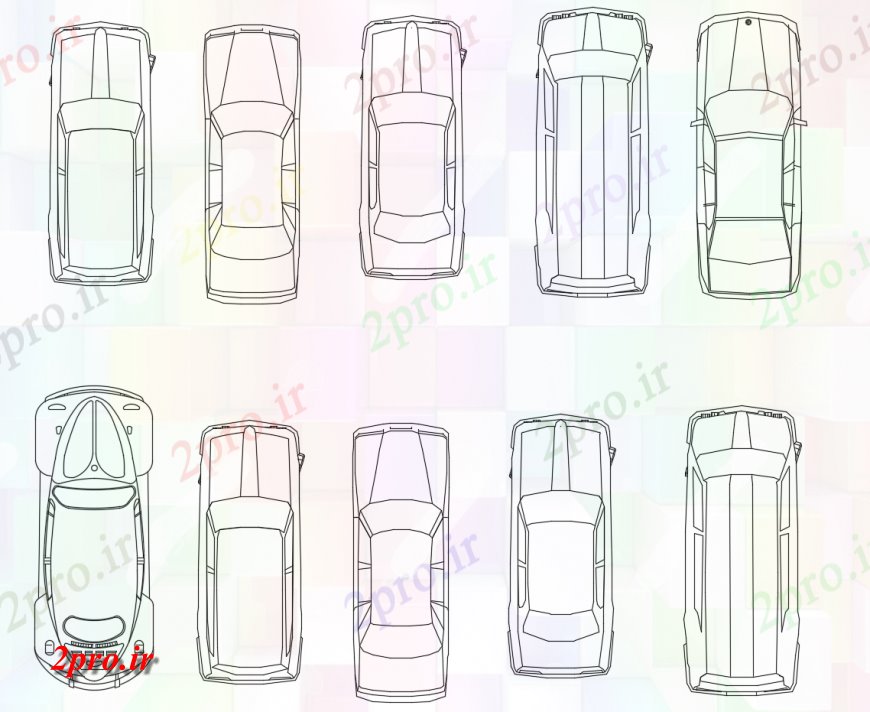 دانلود نقشه بلوک وسایل نقلیه مشترک و تجملات اتومبیل های بالا  نما بلوک  جزئیات (کد117966)