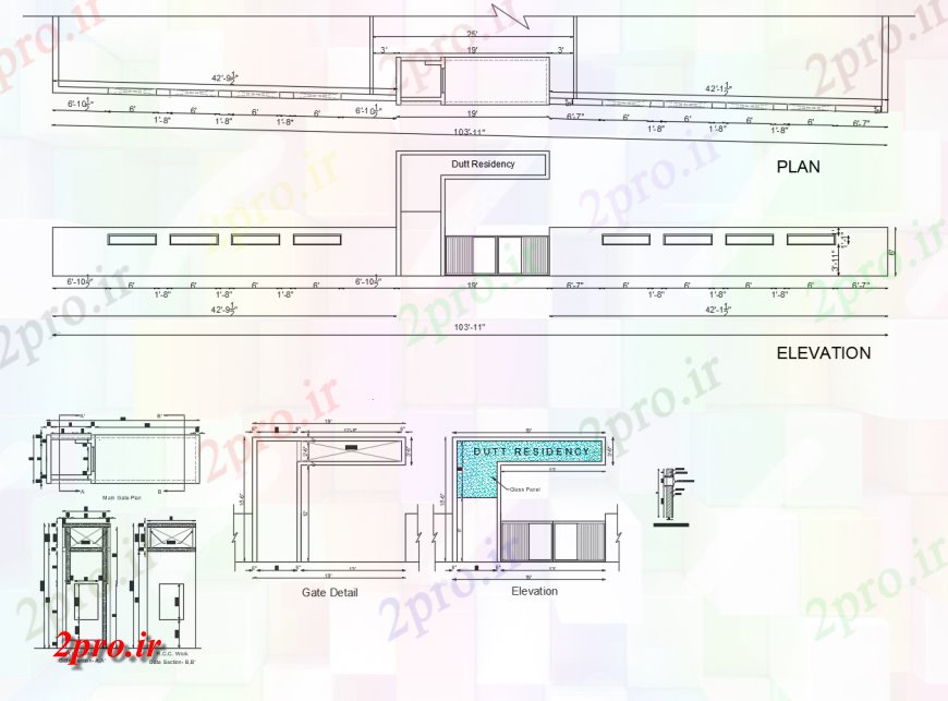 دانلود نقشه طراحی جزئیات ساختار دروازه اصلی و نما حصار، بخش و جزئیات طراحی برای دات اقامت (کد118013)