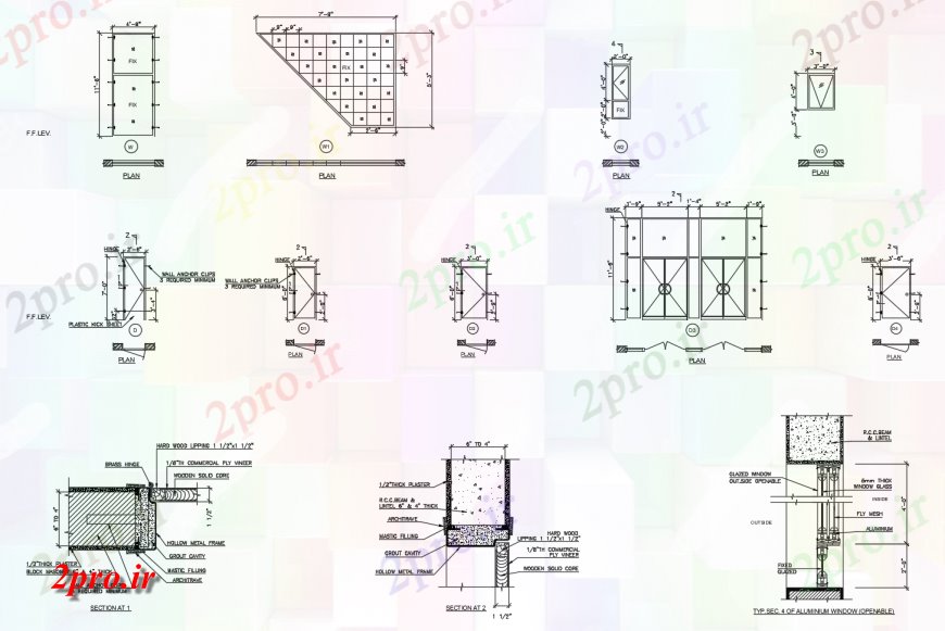 دانلود نقشه طراحی جزئیات ساختار بخش سقف های آلومینیومی و  ساخت و ساز طراحی جزئیات (کد118062)