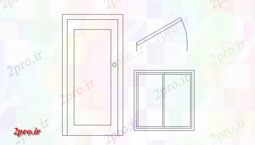 دانلود نقشه جزئیات طراحی در و پنجره  تک درب و پنجره نما  (کد118070)