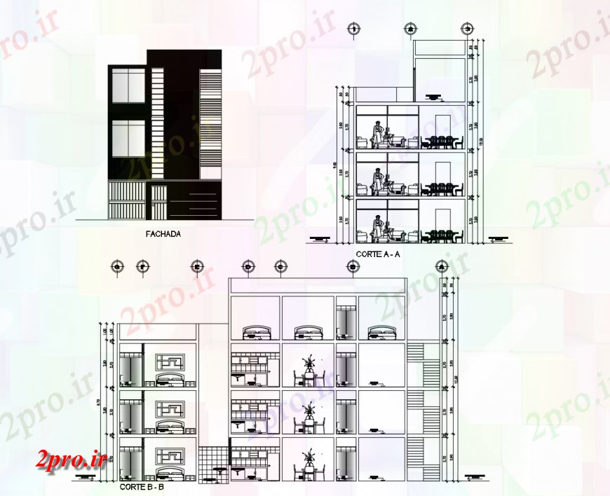 دانلود نقشه مسکونی  ، ویلایی ، آپارتمان  نما اصلی، بخش اصلی و بخش تماس طراحی جزئیات آپارتمان   ساخت و ساز (کد118087)