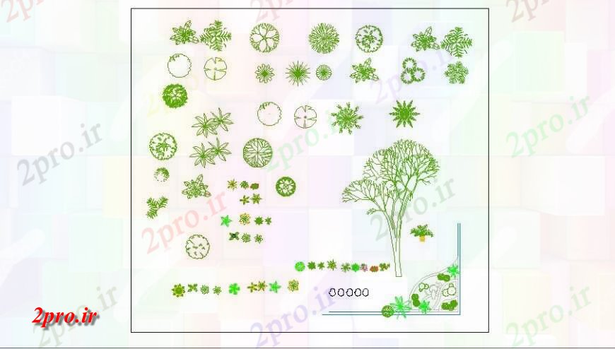 دانلود نقشه درختان و گیاهان نهال مشترک و بلوک نما درخت  (کد118105)