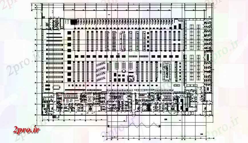 دانلود نقشه هایپر مارکت - مرکز خرید - فروشگاه طرحی طبقه از نظر دو بعدی سوپرمارکت طراحی 73 در 123 متر (کد118149)