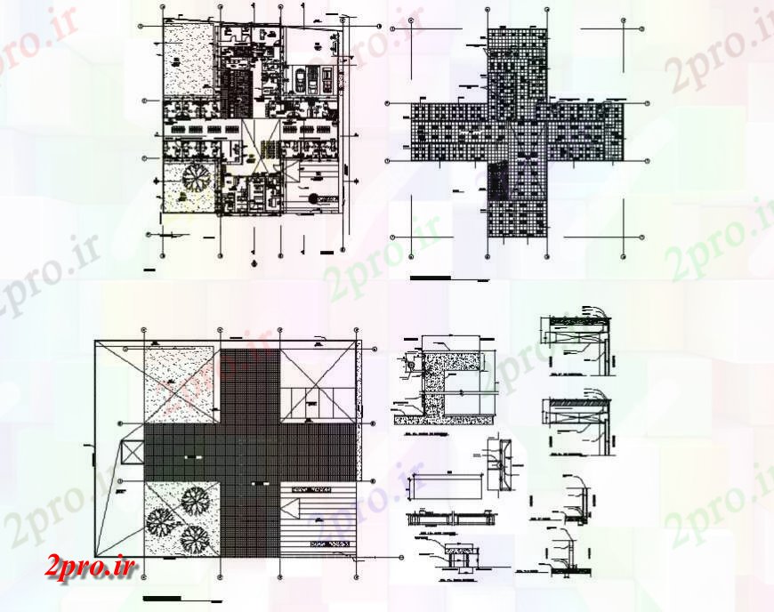 دانلود نقشه بیمارستان - درمانگاه - کلینیک طرحی توزیع و ساختار جزئیات بیمارستان بوقلمون 32 در 34 متر (کد118204)