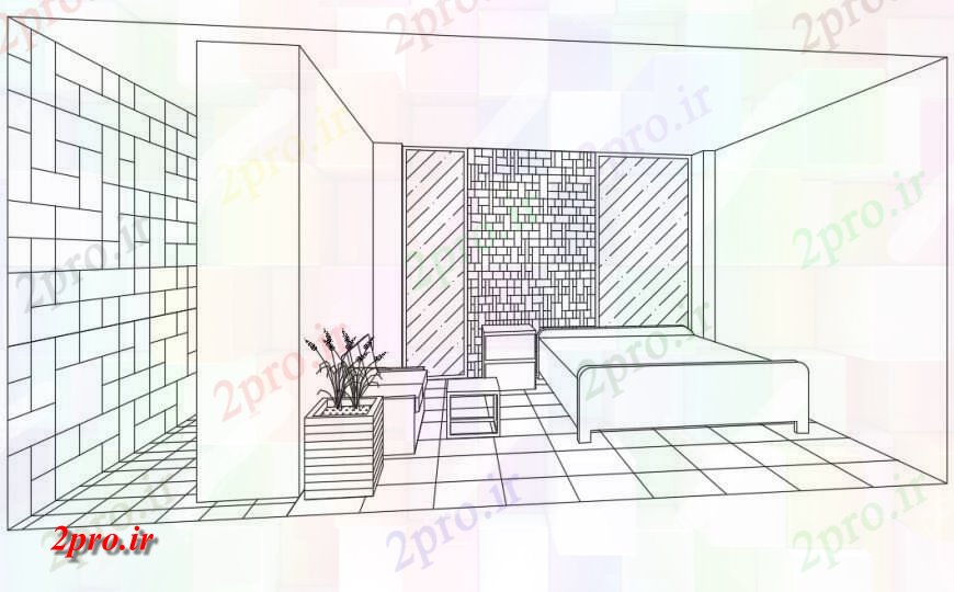 دانلود نقشه حمام مستر طرحی ایزومتریک اتاق خواب هتل با مبلمان  (کد118223)