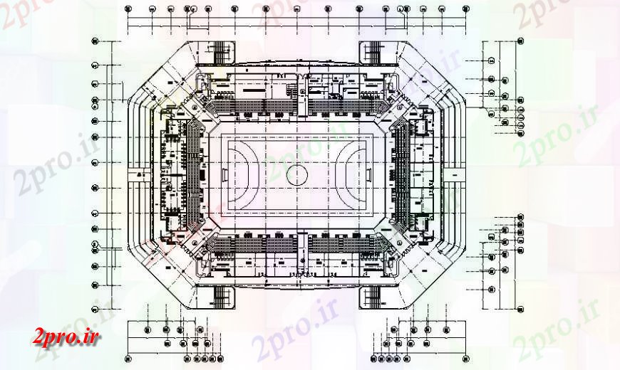 دانلود نقشه ورزشگاه ، سالن ورزش ، باشگاه ورزش بازی مرکز اطلاعات ساختمان منطقه 39 در 49 متر (کد118235)