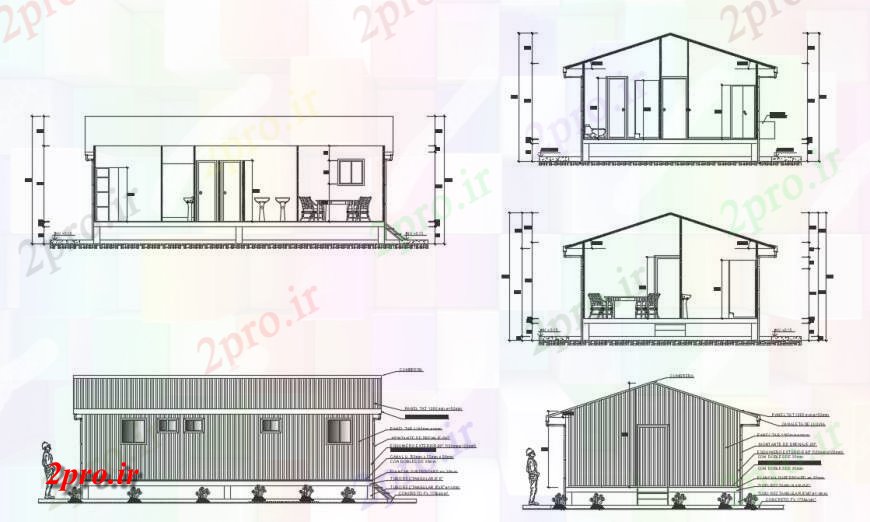 دانلود نقشه مسکونی ، ویلایی ، آپارتمان خانه کمپ برای نما کارکنان و بخش 6 در 11 متر (کد118236)