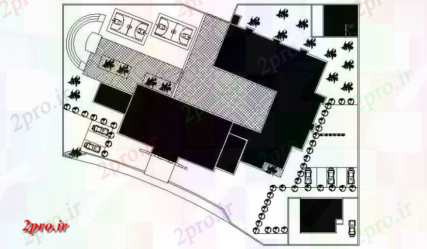 دانلود نقشه ورزشگاه ، سالن ورزش ، باشگاه طرحی ورزشی موسسه مرکز کار ساختمان 36 در 50 متر (کد118241)