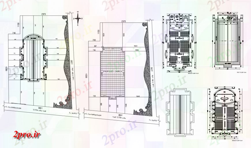 دانلود نقشه کلیسا - معبد - مکان مذهبی Ayathil کف کلیسا طراحی توزیع طرحی های 16 در 27 متر (کد118262)