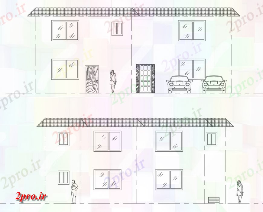 دانلود نقشه مسکونی ، ویلایی ، آپارتمان نما اصلی و نما تماس طراحی جزئیات از خانه مسکونی 19 در 21 متر (کد118267)