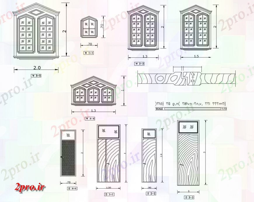 دانلود نقشه جزئیات طراحی در و پنجره  درب درب و پنجره تنها دو درب بلوک  (کد118280)