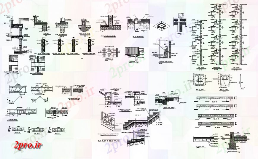 دانلود نقشه جزئیات پله و راه پله   بخش راه پله، جزئیات ساخت و ساز با فاده از ستون و تیر  (کد118283)