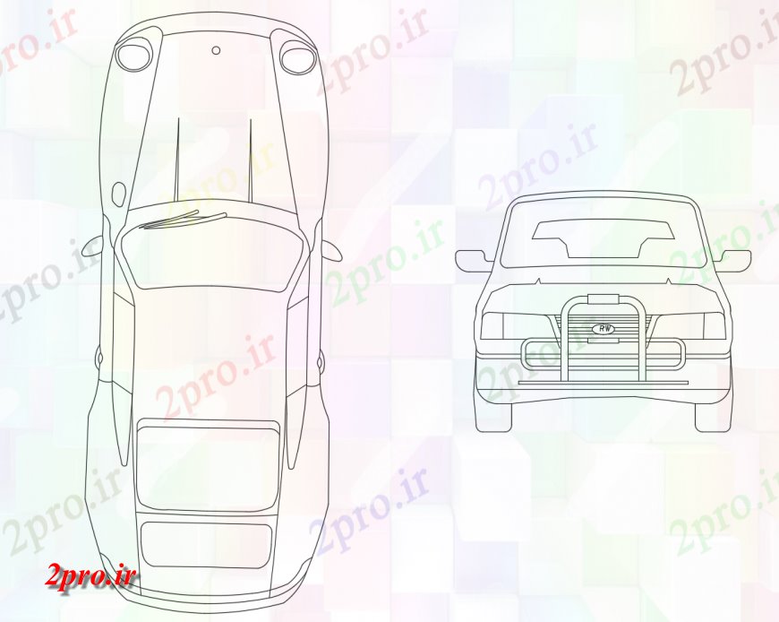 دانلود نقشه بلوک وسایل نقلیه جلو خودرو مشترک و بلوک نما بالای صفحه  طراحی جزئیات (کد118302)