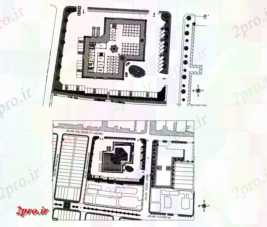 دانلود نقشه هایپر مارکت - مرکز خرید - فروشگاه طبقه همکف و طرحی سایت طراحی جزئیات از بازار محلی 44 در 44 متر (کد118326)