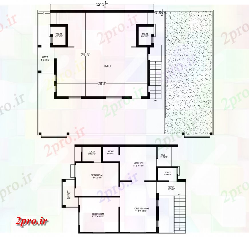 دانلود نقشه مسکونی ، ویلایی ، آپارتمان کوچک دو طبقه زمین خانه و برای اولین بار طرحی طبقه طراحی جزئیات 8 در 9 متر (کد118332)