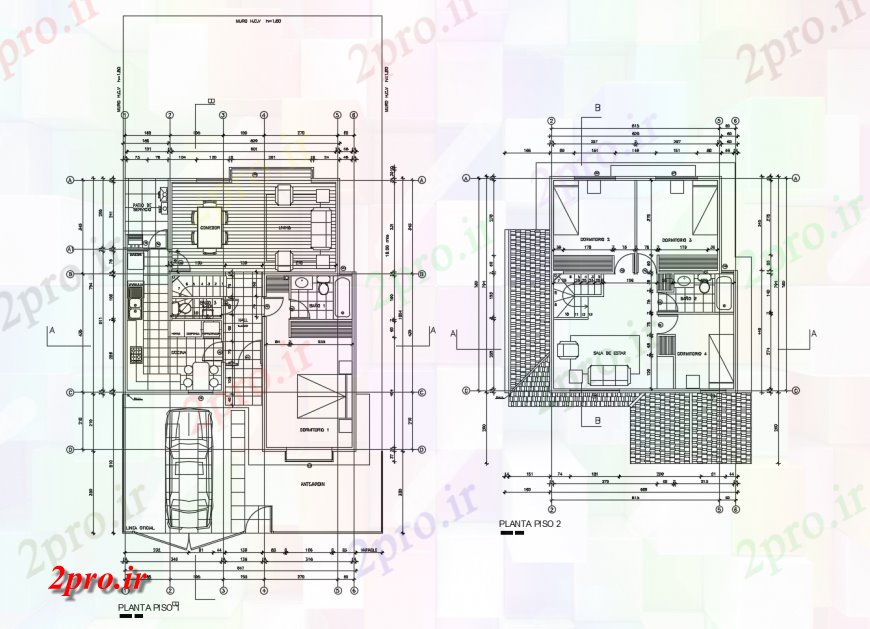 دانلود نقشه مسکونی ، ویلایی ، آپارتمان زمین و اولین طرحی طبقه جزئیات توزیع خانه مسکونی 8 در 10 متر (کد118344)