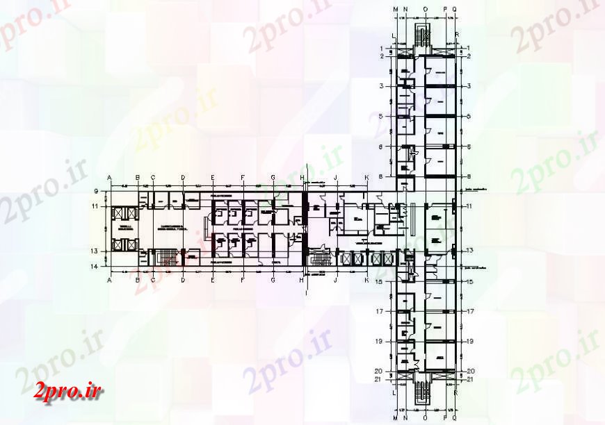 دانلود نقشه بیمارستان - درمانگاه - کلینیک طرحی ساختمان بیمارستان خط مرکزی خودرو 18 در 65 متر (کد118376)