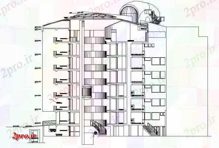 دانلود نقشه بیمارستان - درمانگاه - کلینیک دید عقب از طراحی بیمارستان با آسانسور 23 در 33 متر (کد118385)