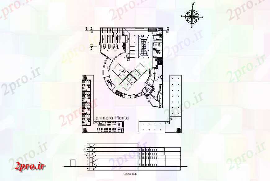 دانلود نقشه هایپر مارکت - مرکز خرید - فروشگاه اولین و طرحی مقطعی تجاری طرحی برای اولین بار مرکز در e 68 در 72 متر (کد118408)