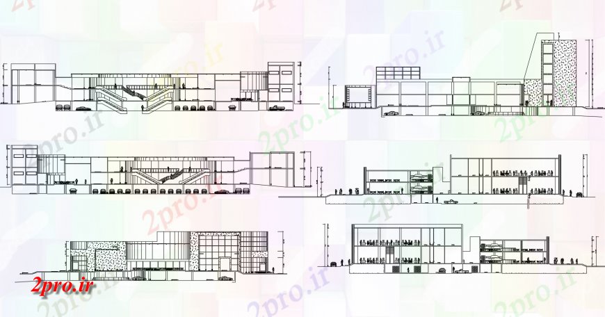 دانلود نقشه ساختمان اداری - تجاری - صنعتی نما اصلی و تمام طرفه جزئیات مقطعی از چند طبقه ساختمان شرکت های بزرگ 69 در 89 متر (کد118449)