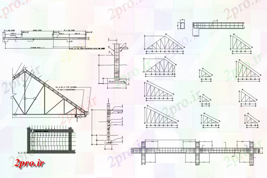 دانلود نقشه طراحی جزئیات ساختار سقف همه جانبه بخش، ساخت و ساز و برنامه پرتو جزئیات 8 در 9 متر (کد118462)