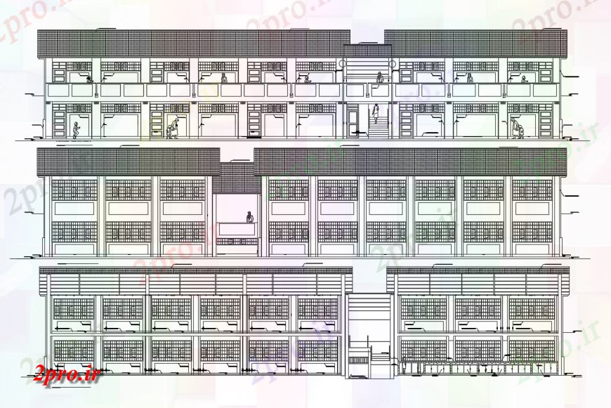 دانلود نقشه دانشگاه ، آموزشکده ، مدرسه ، هنرستان ، خوابگاه - چند سطح نما ساختمان مدرسه و بخش 8 در 39 متر (کد118469)