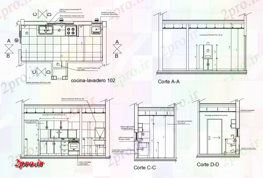 دانلود نقشه آشپزخانه آشپزخانه از خانه همه بخش طرفه، برنامه ریزی و سینک نصب و راه اندازی طراحی جزئیات  (کد118502)
