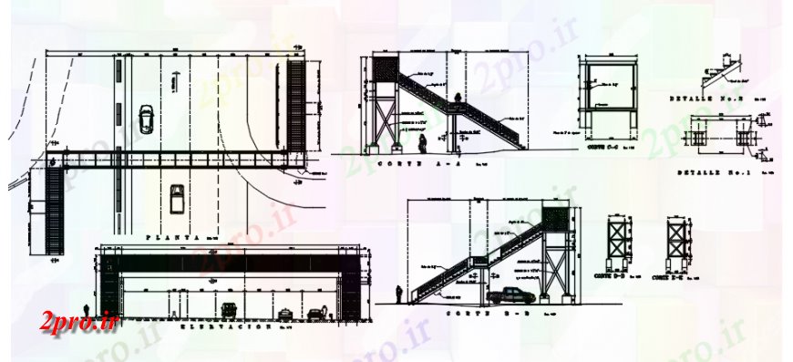 دانلود نقشه جزئیات ساخت پل نما طرحی پل عابر پیاده و جزئیات مقطعی در   خودکار (کد118666)