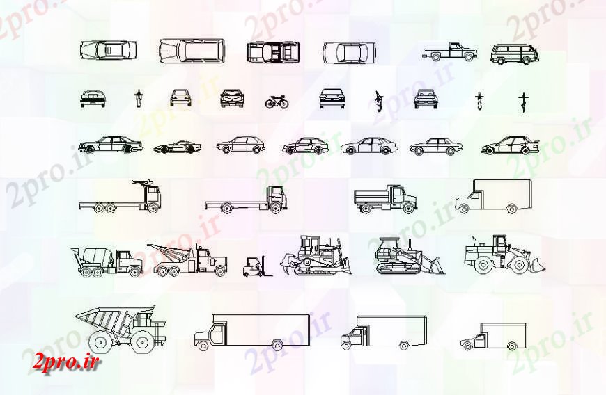 دانلود نقشه بلوک های حمل و نقل  خودرو های مختلف  های اتوکد (کد118716)