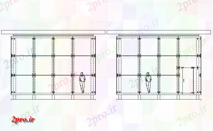 دانلود نقشه طراحی جزئیات ساختار طراحی از غرفه کوچک در پانل های شیشه ای  (کد118722)